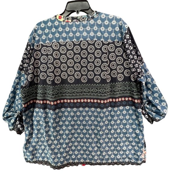 John Mark Womens Mixed Print Boxy Blouse Size XL Blue Red Patchwork Button Down - Picture 5 of 13